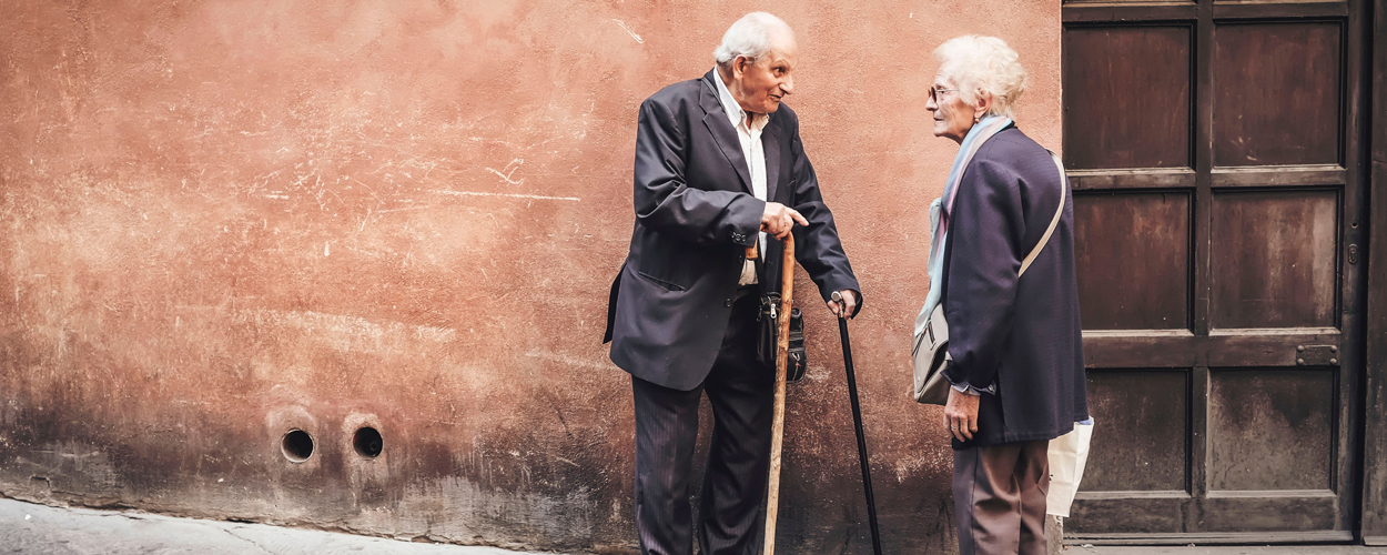 Elderly couple in town